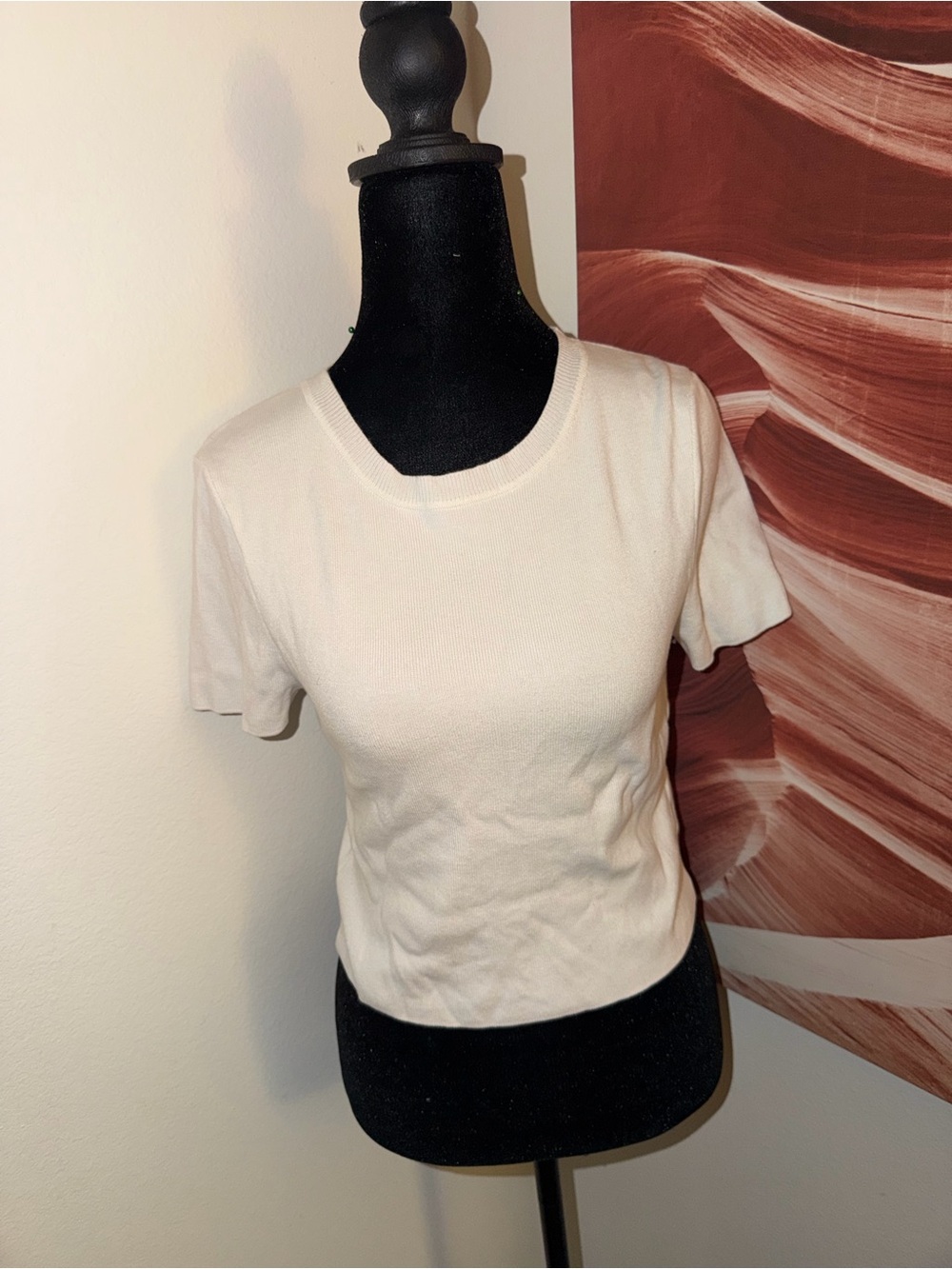 Forever 21 Cream Short-Sleeve Crewneck Top